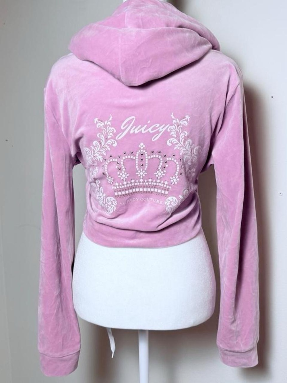 Juicy Couture Pink Velour Hoodie Jacket with Embellished Crown